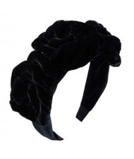 Large Flowers Velvet Texure Internet Celebrities Fashion Women Headband - Black