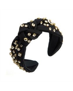 Internet Celebrity Fashion Rhinestone and Pearl Embellished Bowknot Cloth Women Headband - Black