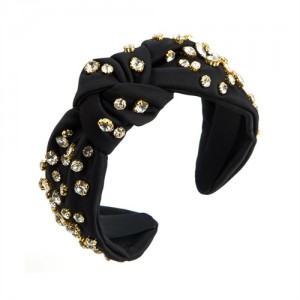 Internet Celebrity Fashion Rhinestone and Pearl Embellished Bowknot Cloth Women Headband - Black