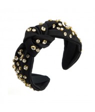 Internet Celebrity Fashion Rhinestone and Pearl Embellished Bowknot Cloth Women Headband - Black