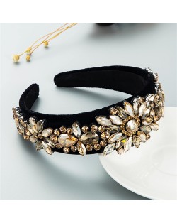 Glass Gem Floral Design Graceful High Fashion Flannel Women Headband