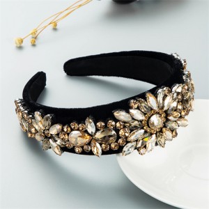 Glass Gem Floral Design Graceful High Fashion Flannel Women Headband