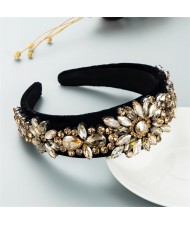 Glass Gem Floral Design Graceful High Fashion Flannel Women Headband