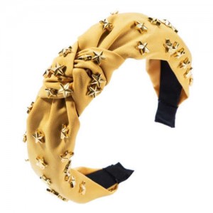 Golden Stars Decorated Bowknot Cloth High Fashion Women Headband - Yellow