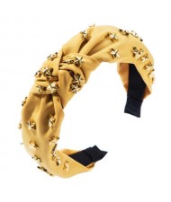 Golden Stars Decorated Bowknot Cloth High Fashion Women Headband - Yellow