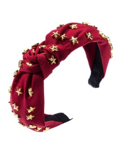 Golden Stars Decorated Bowknot Cloth High Fashion Women Headband - Red