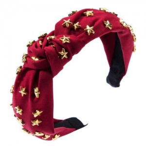 Golden Stars Decorated Bowknot Cloth High Fashion Women Headband - Red