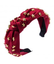Golden Stars Decorated Bowknot Cloth High Fashion Women Headband - Red