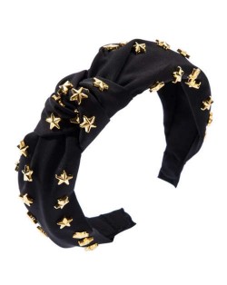 Golden Stars Decorated Bowknot Cloth High Fashion Women Headband - Black