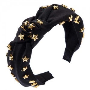 Golden Stars Decorated Bowknot Cloth High Fashion Women Headband - Black