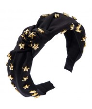 Golden Stars Decorated Bowknot Cloth High Fashion Women Headband - Black