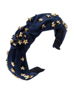 Golden Stars Decorated Bowknot Cloth High Fashion Women Headband - Dark Blue