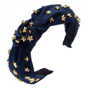 Golden Stars Decorated Bowknot Cloth High Fashion Women Headband - Dark Blue