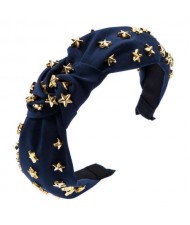 Golden Stars Decorated Bowknot Cloth High Fashion Women Headband - Dark Blue