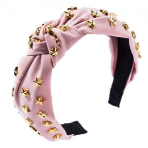 Golden Stars Decorated Bowknot Cloth High Fashion Women Headband - Pink
