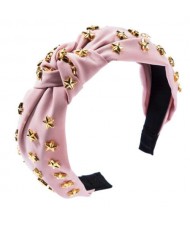 Golden Stars Decorated Bowknot Cloth High Fashion Women Headband - Pink