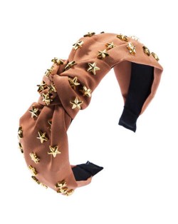 Golden Stars Decorated Bowknot Cloth High Fashion Women Headband - Brown