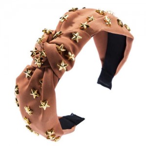 Golden Stars Decorated Bowknot Cloth High Fashion Women Headband - Brown