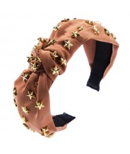 Golden Stars Decorated Bowknot Cloth High Fashion Women Headband - Brown