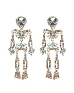 Punk Fashion Skeleton Design Halloween Style Rhinestone Embellished Alloy Earrings - Champagne