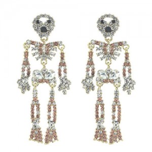 Punk Fashion Skeleton Design Halloween Style Rhinestone Embellished Alloy Earrings - Champagne