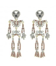 Punk Fashion Skeleton Design Halloween Style Rhinestone Embellished Alloy Earrings - Champagne