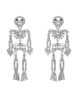 Punk Fashion Skeleton Design Halloween Style Rhinestone Embellished Alloy Earrings - White