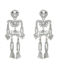 Punk Fashion Skeleton Design Halloween Style Rhinestone Embellished Alloy Earrings - White