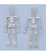 Punk Fashion Skeleton Design Halloween Style Rhinestone Embellished Alloy Earrings - Luminous White