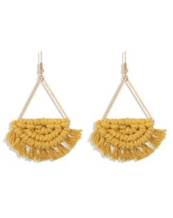 Cotton Threads Hand Weaving Pattern Bohemian Fashion Women Dangling Costume Earrings - Yellow