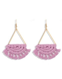 Cotton Threads Hand Weaving Pattern Bohemian Fashion Women Dangling Costume Earrings - Violet