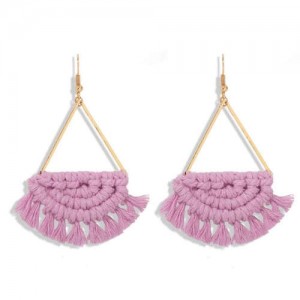 Cotton Threads Hand Weaving Pattern Bohemian Fashion Women Dangling Costume Earrings - Violet