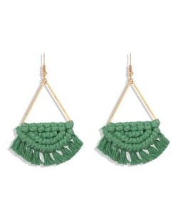 Cotton Threads Hand Weaving Pattern Bohemian Fashion Women Dangling Costume Earrings - Green