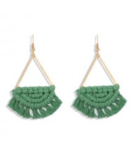 Cotton Threads Hand Weaving Pattern Bohemian Fashion Women Dangling Costume Earrings - Green