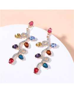 Multicolor Gems Decorated Vine Design High Fashion Women Ear Clips