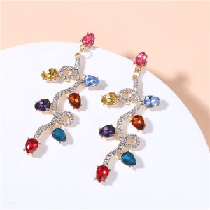 Multicolor Gems Decorated Vine Design High Fashion Women Ear Clips