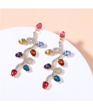 Multicolor Gems Decorated Vine Design High Fashion Women Ear Clips