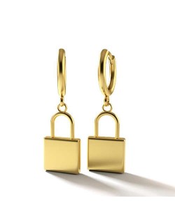 Golden Lock Pendants Internet Celebrity Preferred High Fashion Women Copper Earrings