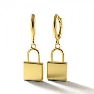 Golden Lock Pendants Internet Celebrity Preferred High Fashion Women Copper Earrings