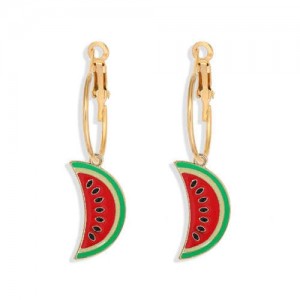 Enamel Watermelon Slices Creative Design Korean Fashion Women Earrings - Red