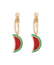 Enamel Watermelon Slices Creative Design Korean Fashion Women Earrings - Red