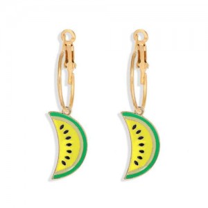 Enamel Watermelon Slices Creative Design Korean Fashion Women Earrings - Yellow