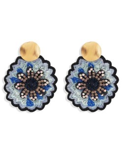 Embroidery Flower Traditional Design High Fashion Women Stud Earrings - Black