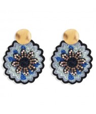Embroidery Flower Traditional Design High Fashion Women Stud Earrings - Black