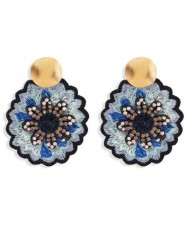 Embroidery Flower Traditional Design High Fashion Women Stud Earrings - Black