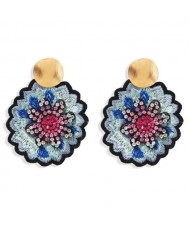 Embroidery Flower Traditional Design High Fashion Women Stud Earrings - Pink
