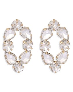 Baroque Fashion Rhinestone Shining Color Style Women Hoop Earrings - White