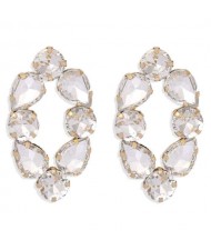 Baroque Fashion Rhinestone Shining Color Style Women Hoop Earrings - White