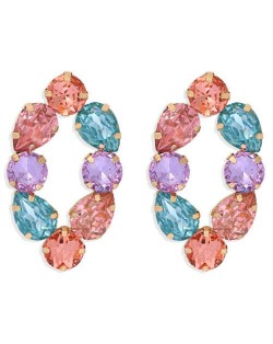 Baroque Fashion Rhinestone Shining Color Style Women Hoop Earrings - Red