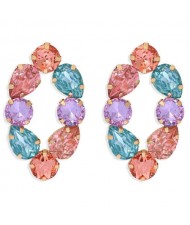 Baroque Fashion Rhinestone Shining Color Style Women Hoop Earrings - Red